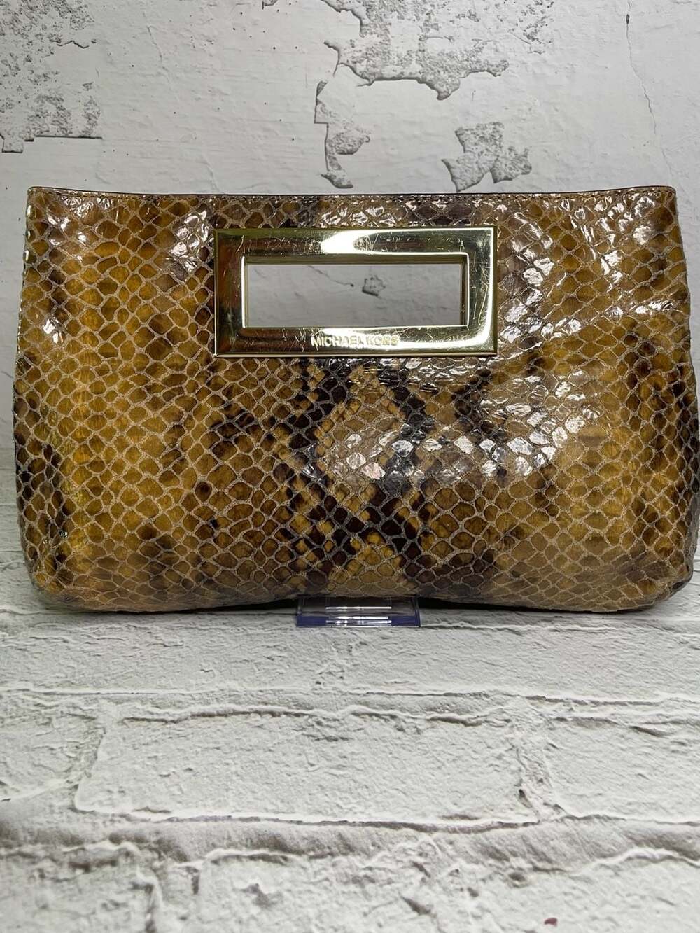 Michael Kors Berkeley Python Print Leather Clutch with Gold Hardware